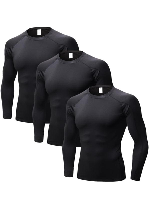 Men's Solid Long Sleeve Compression Shapewear Top, Casual Comfy High Stretch Raglan Sleeve Thermal Underwear Top for Fall & Winter, Men's Shapewear for Daily Wear