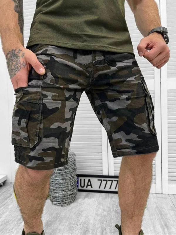 Men's Regular Fit Camo Print Button Fly Cargo Shorts, Casual Comfy Pocket Bermuda Shorts for Summer, Shorts for Men, Mens Bottoms for Daily Wear, Menswear