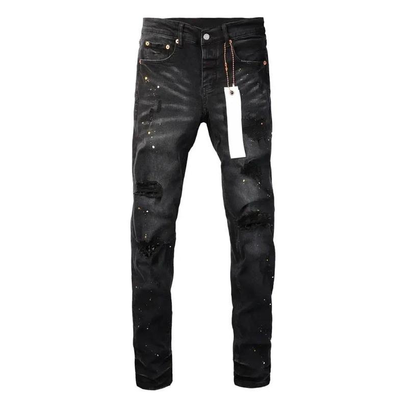 New Fashion 2024 High Quality Purple Brand Jeans American High Street Ripped Patch Trend Retro Straight Leg Jeans