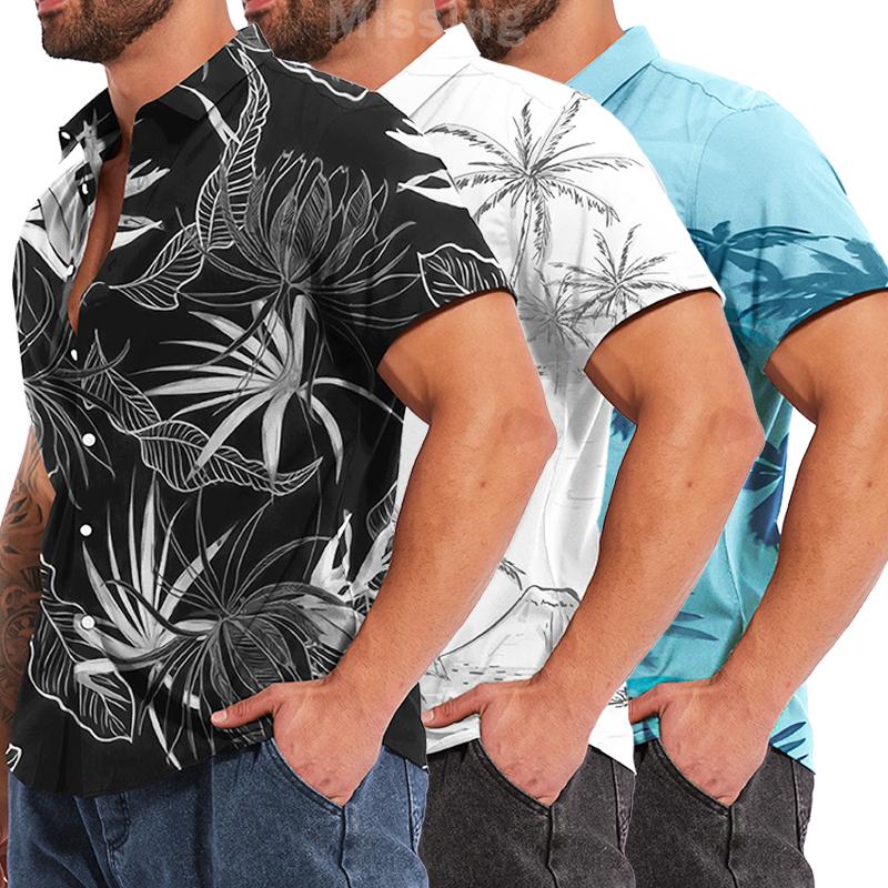 Hawaiian Shirts ,Mens Floral Shirts ,Summer Beach Short Sleeve Button Down Shirts, Holiday Party Printed Clothing Tropical Menswear Top