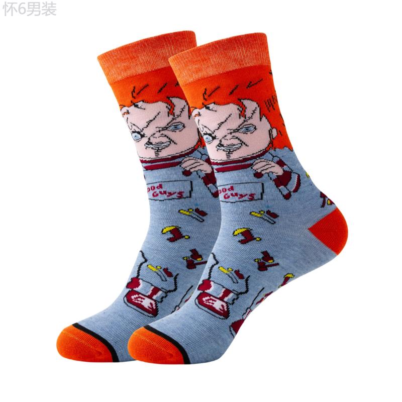 23pcs Cartoon Pattern Crew Socks - Breathable & Comfortable, Casual Streetwear Style, Polyester-Spandex Blend, Perfect for All Seasons, Fashion Socks for Men & Women, for Autumn, Spring