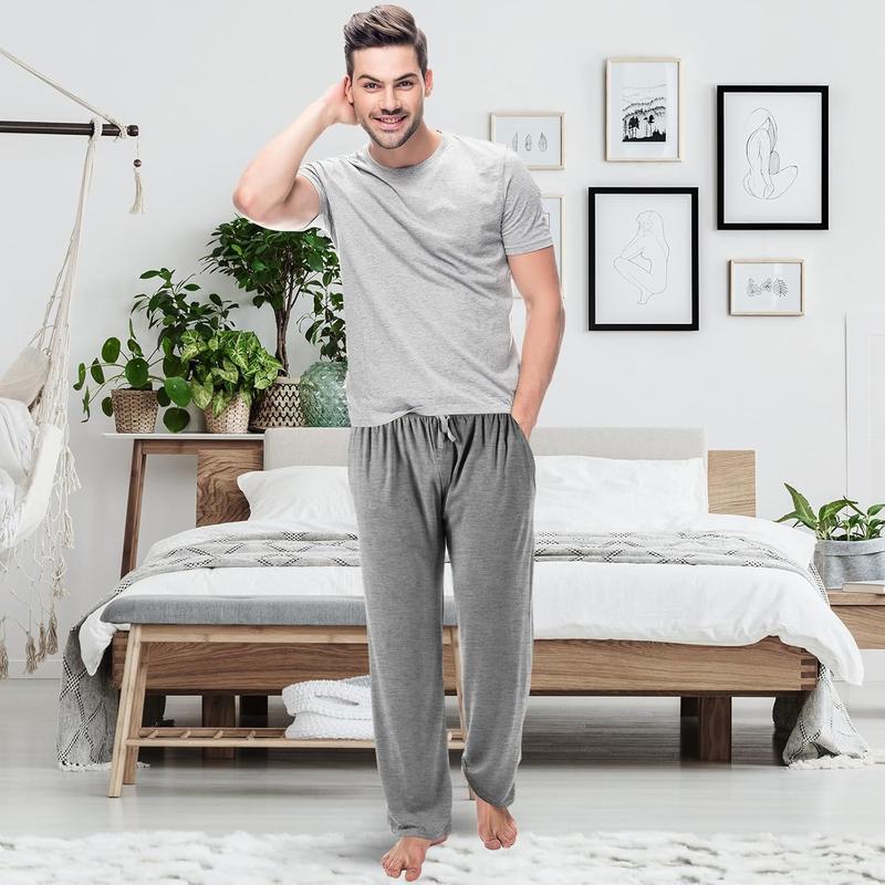 3 Pack Mens Cotton Sleepwear Pajamas Pants with Pockets Soft Sleep Lounge Bottoms Sleep Pj Bottoms for Men