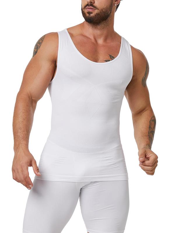 Men's Solid Compression Shapewear Tank Top, High Stretch Tummy Control Shaper, Slim Shapewear for Men, Body Shapewear