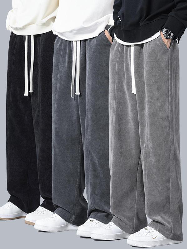 Men's Solid Drawstring Waist Pants, Casual Comfy Pocket Trousers for Fall & Winter, Men's Bottoms for Daily Wear