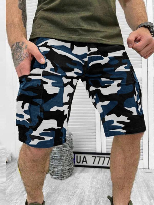 Men's Regular Fit Camo Print Button Fly Cargo Shorts, Casual Comfy Pocket Bermuda Shorts for Summer, Shorts for Men, Mens Bottoms for Daily Wear, Menswear