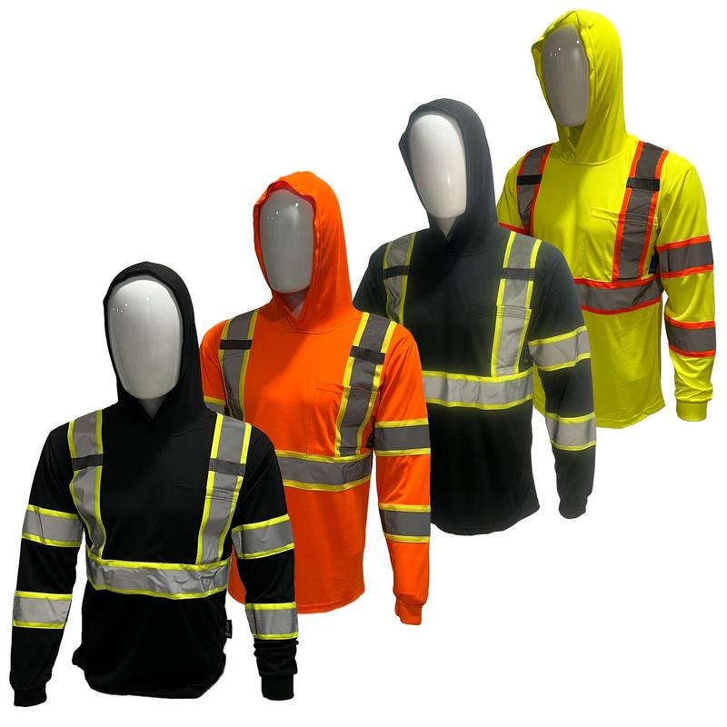 4 PACK SHIRT ST908 High Visibility Hoodie Long Sleeve Safety Shirt with hoodie Polyester Birdeye Mesh in various colors