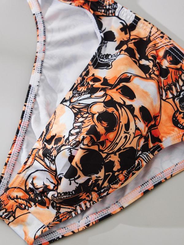 Men's Skull Print Brief, Casual Comfy Breathable Antibacterial Knicker for Daily Wear, Men's Underwear for All Seasons