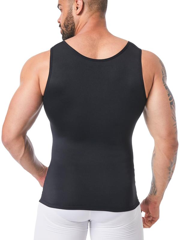 Men's Solid Round Neck Shapewear Tank Top, High Stretch Tummy Control Compression Top, Men's Shapewear for Daily Wear