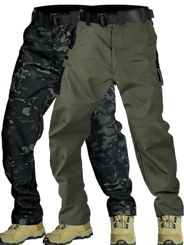 Men's Solid & Camo Print Pocket Zipper Waterproof Tactical Pants without Belt, Regular Fit Sporty Trousers for Fall, Wear-resistant Outdoor Training Pant for Men, Fall Outfits 2024, Please Purchase A Size Up