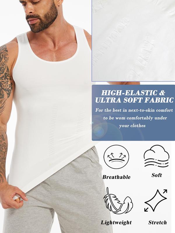 Men's Solid Color Crew Neck Compression Shapewear Tank Top, High Stretch Tummy Control Shaper Vest, Men's Shapewear for All Seasons