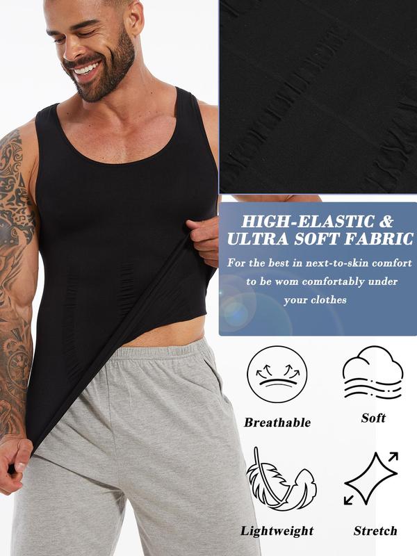 Men's Solid Color Crew Neck Compression Shapewear Tank Top, High Stretch Tummy Control Shaper Vest, Men's Shapewear for All Seasons