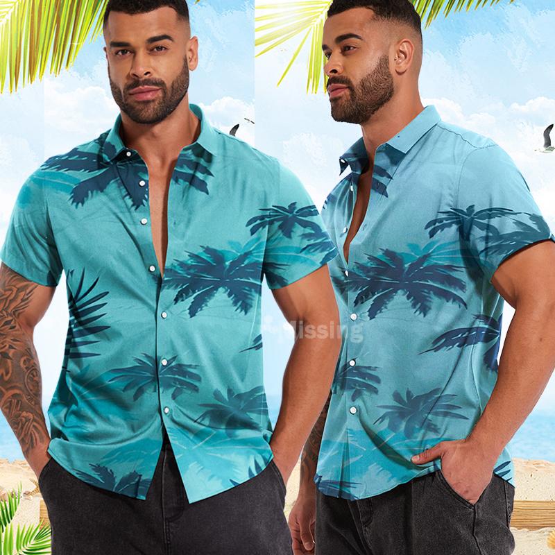 Hawaiian Shirts ,Mens Floral Shirts ,Summer Beach Short Sleeve Button Down Shirts, Holiday Party Printed Clothing Tropical Menswear Top