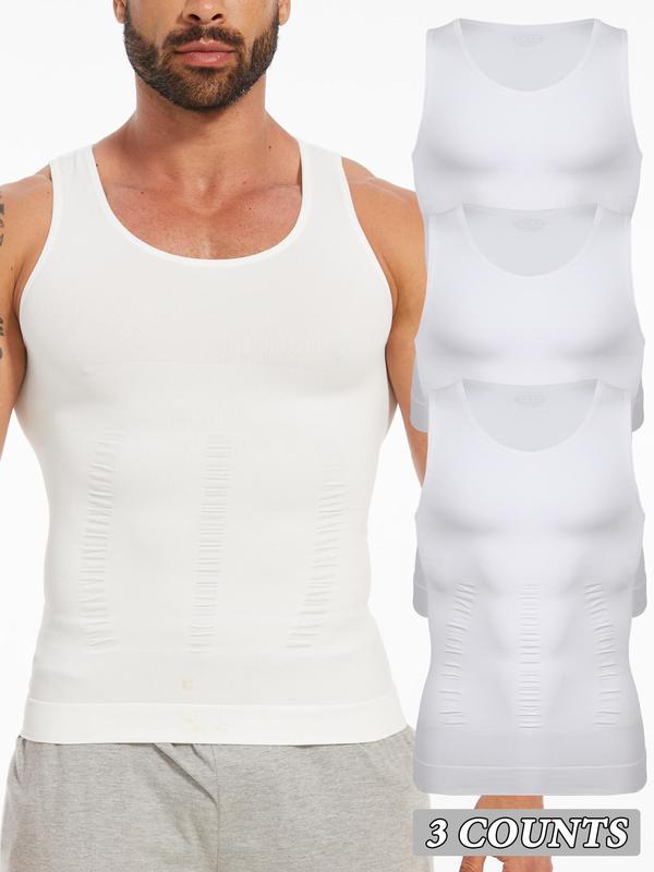 Men's Solid Color Crew Neck Compression Shapewear Tank Top, High Stretch Tummy Control Shaper Vest, Men's Shapewear for All Seasons