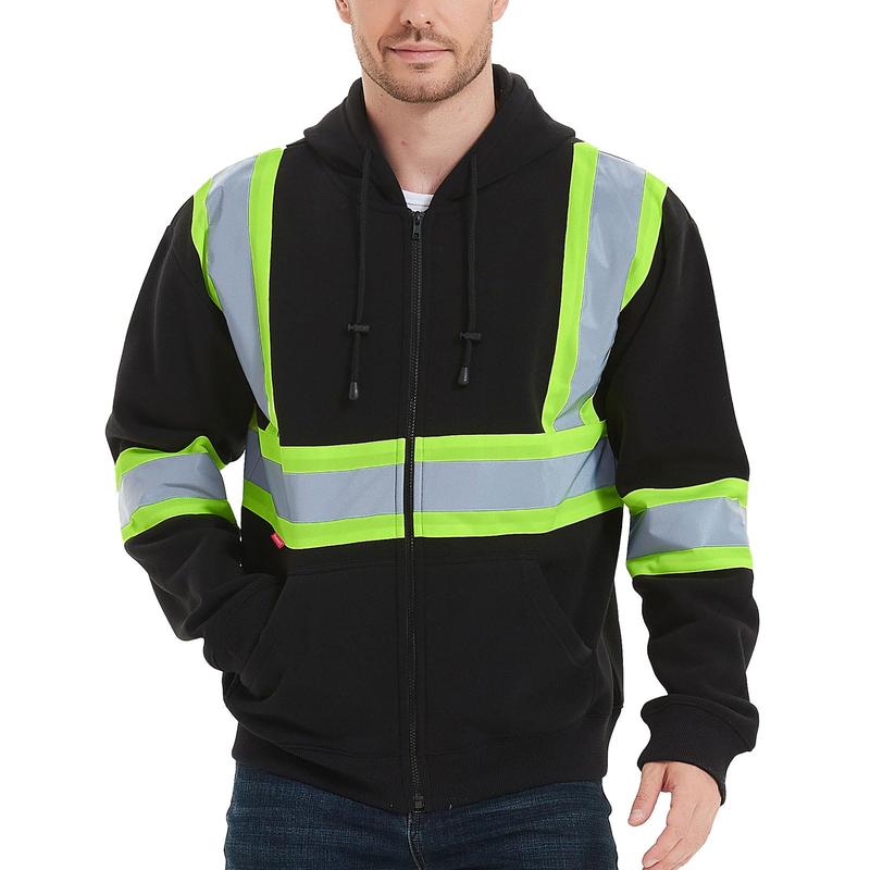 ProtectX Hi Vis Safety Hoodie for Men, Class 3 Reflective High Visibility Sweatshirt with Large Pocket, Long Sleeve Hooded Drawstring Pullover for Work & Construction