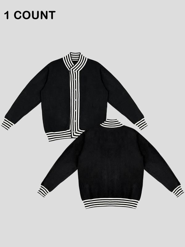 Men's Striped Print Button Front Cardigan, Loose Casual Long Sleeve Knitwear for Fall & Winter, Men's Knit Clothing for Daily Wear