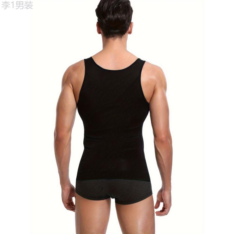 Men's Slimming Tummy Control Vest - Breathable Nylon & Elastane, Round Neck, Stretch Fit For Casual Attire Fabric Menswear