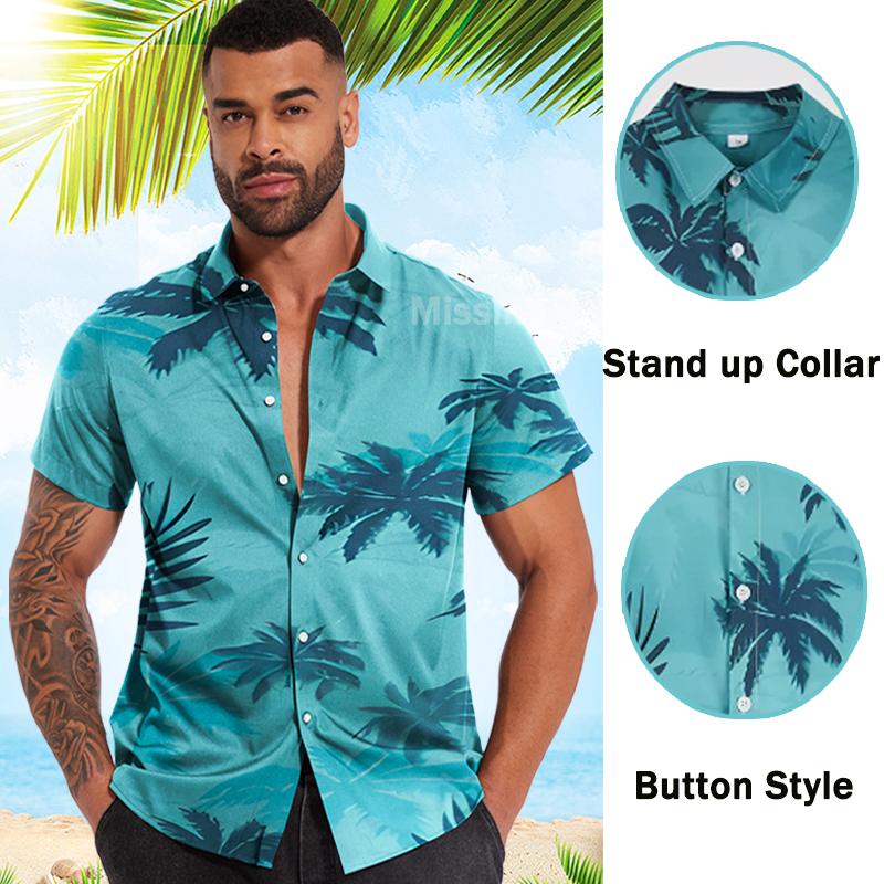 Hawaiian Shirts ,Mens Floral Shirts ,Summer Beach Short Sleeve Button Down Shirts, Holiday Party Printed Clothing Tropical Menswear Top