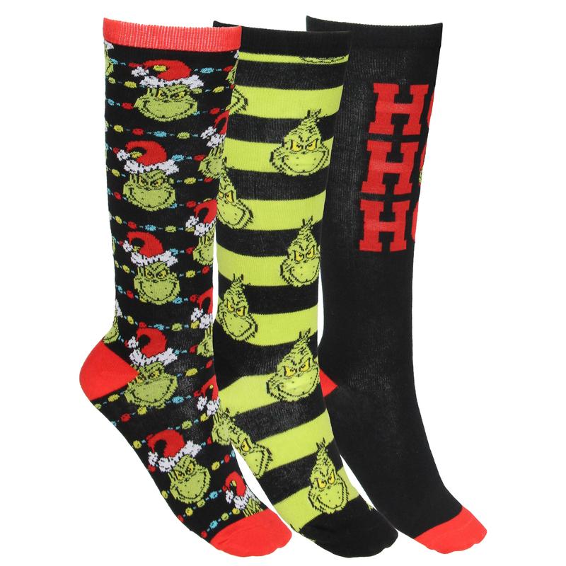 Dr. Seuss How The Grinch Stole Christmas Socks 3-Pack Adult Mid-Calf Crew Socks Storybook Design Gift Box Set