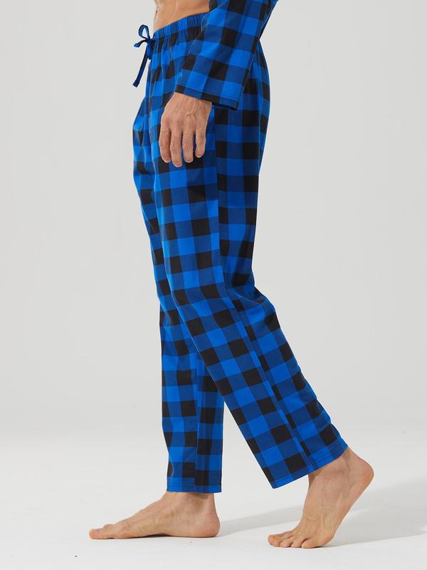 Men's Plaid Print Tie Front Pajama Pants, Casual Comfy Elastic Waist Pocket Lounge Pants, Men Sleepwear for Spring & Fall