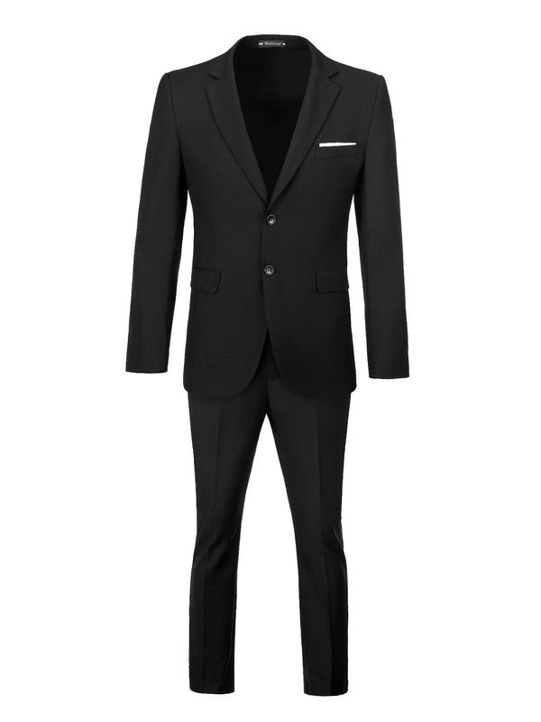 Men's Solid Button Pocket Lapel Neck Blazer & Elastic Waist Pants Suit Set, Regular Fit Long Sleeve Blazer & Pants, Men's Two-piece Outfits for All Seasons