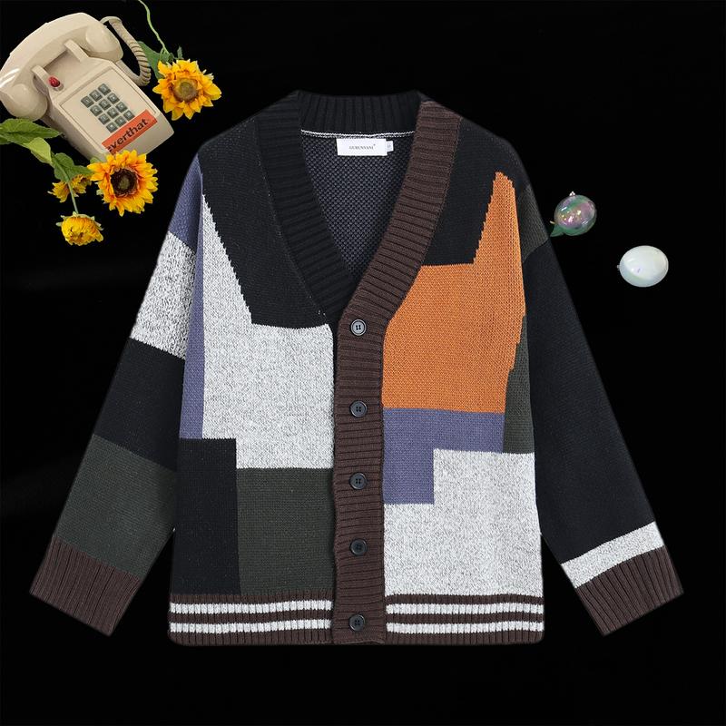 GURUNVANI Cardigan Sweater for Men Knitted Long Sleeve Sweaters with Buttons