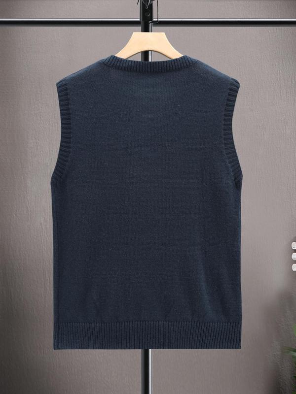 Men's Plain V Neck Sweater Vest, Casual Sleeveless Knit Tank Top for Spring & Fall, Men's Knitwear for Daily Wear