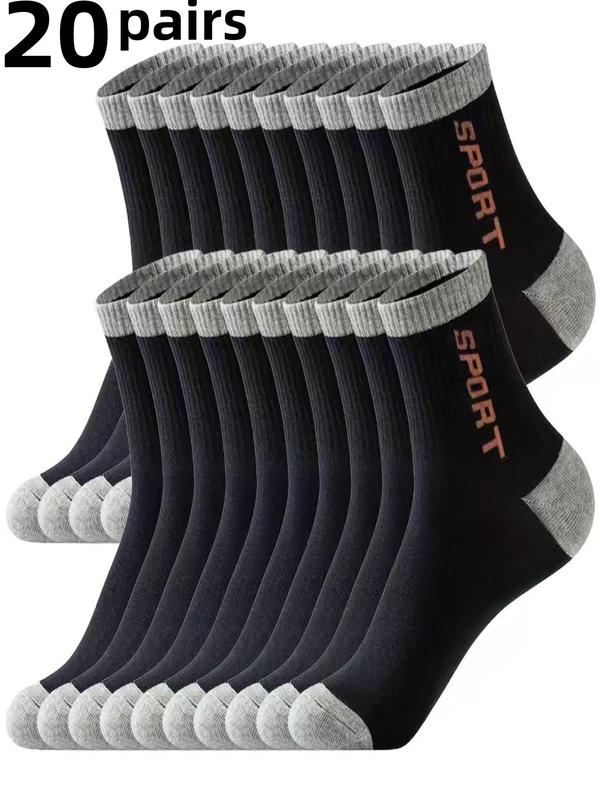 Men's Colorblock & Letter Print Crew Socks, Casual Moisture Wicking Socks, Soft Comfy Breathable Socks for All Seasons Daily Wear