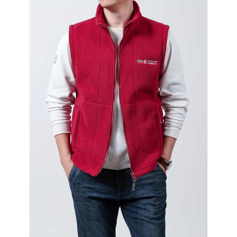 Men's Vest, Casual Fashion, Soft Comfort, Zippered Pockets, Stand-Up Collar, Polyester, Regular Length, Sleeveless, Spring Autumn, Solid Color, Knitted Fabric, Regular Fit