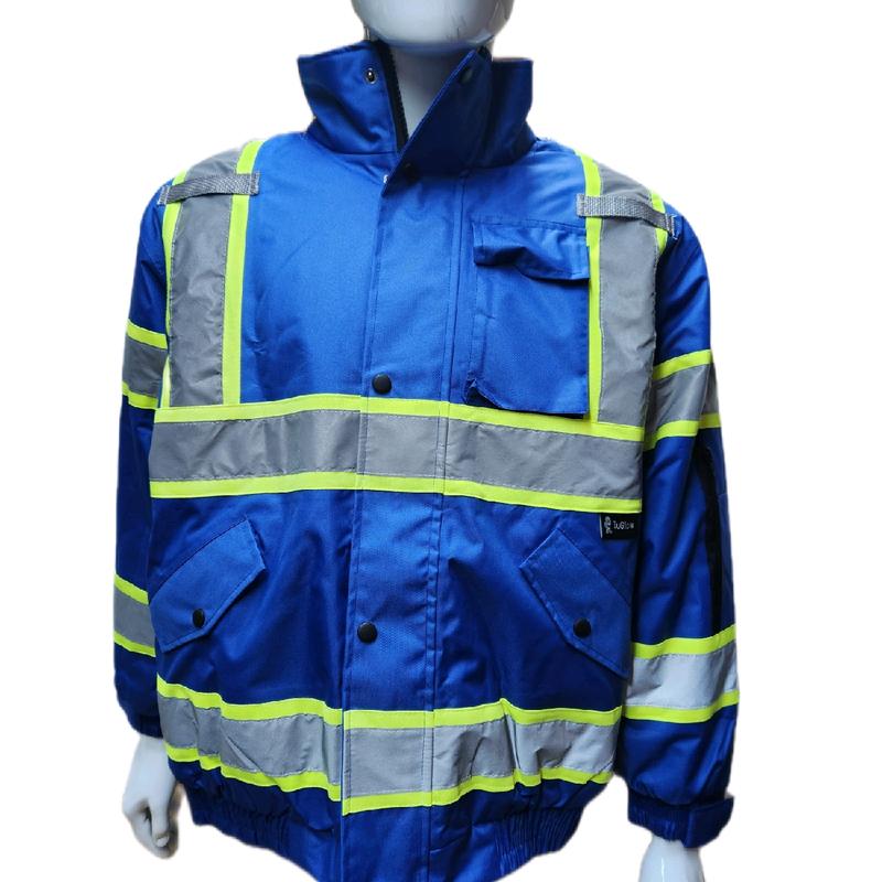 Royal Blue Hi Visibility Reflective Safety Bomber Rain Jacket   Blue Safety Jacket with Sherpa Insulation to keep warm in cold weather  (see sizing information on description)