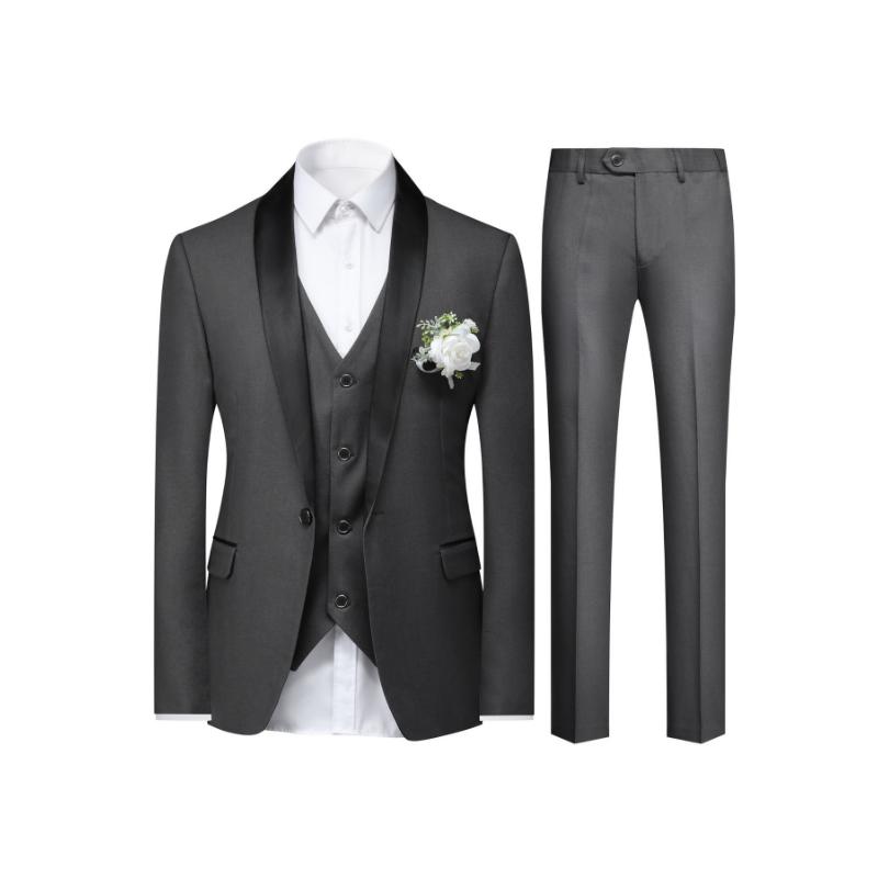 3-Piece Men's Suit Set - Single-Breasted Blazer & Vest & Trousers | Slim Fit Business Casual | Groom Wedding Attire Menswear Collar