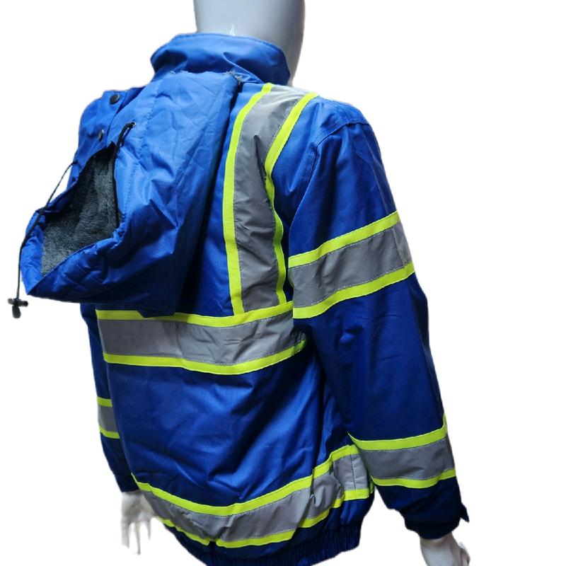 Royal Blue Hi Visibility Reflective Safety Bomber Rain Jacket   Blue Safety Jacket with Sherpa Insulation to keep warm in cold weather  (see sizing information on description)