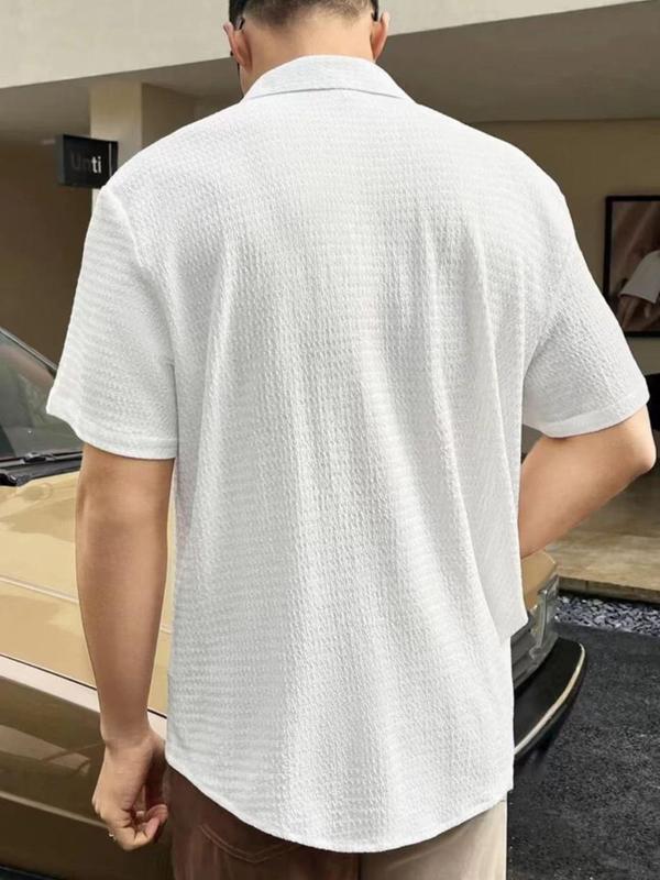 Men's Solid Color Button Front Shirt, Loose Casual Streetwear Short Sleeve Collar Shirt for Summer, Summer Outfits, Men's Shirts Clothing for Daily Wear