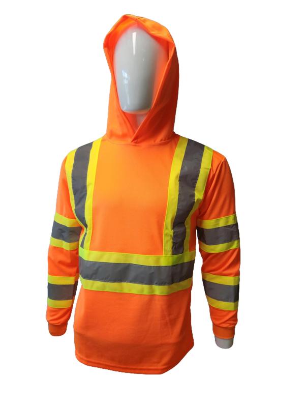 High Visibility Long Sleeve Safety Shirt with hoodie   ANSI Rate Class 3 Polyester shirt( SEE SIZEING INFORMATION ON DESCRITION )