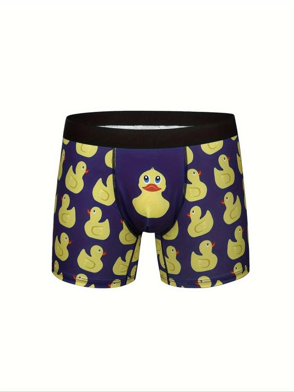 Men's Cartoon Duck Print Elastic Waist Boxer Brief, Regular Fit Casual Breathable Comfy Underwear for All Seasons, Men's Underwear for Daily Wear