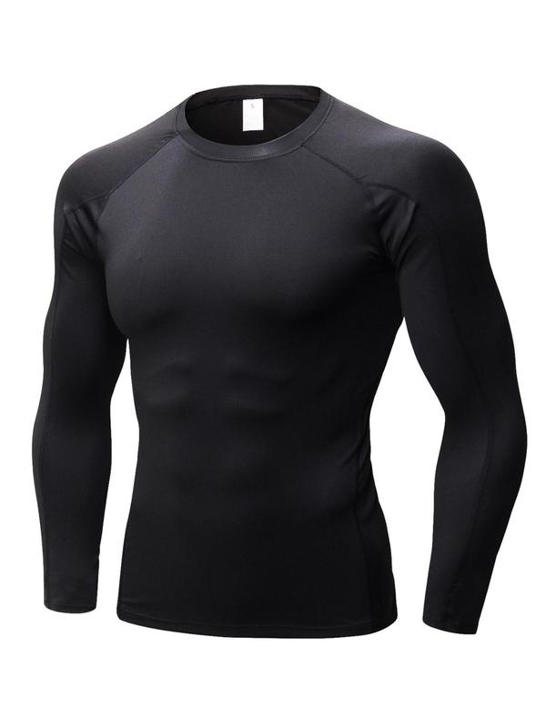 Men's Solid Long Sleeve Compression Shapewear Top, Casual Comfy High Stretch Raglan Sleeve Thermal Underwear Top for Fall & Winter, Men's Shapewear for Daily Wear