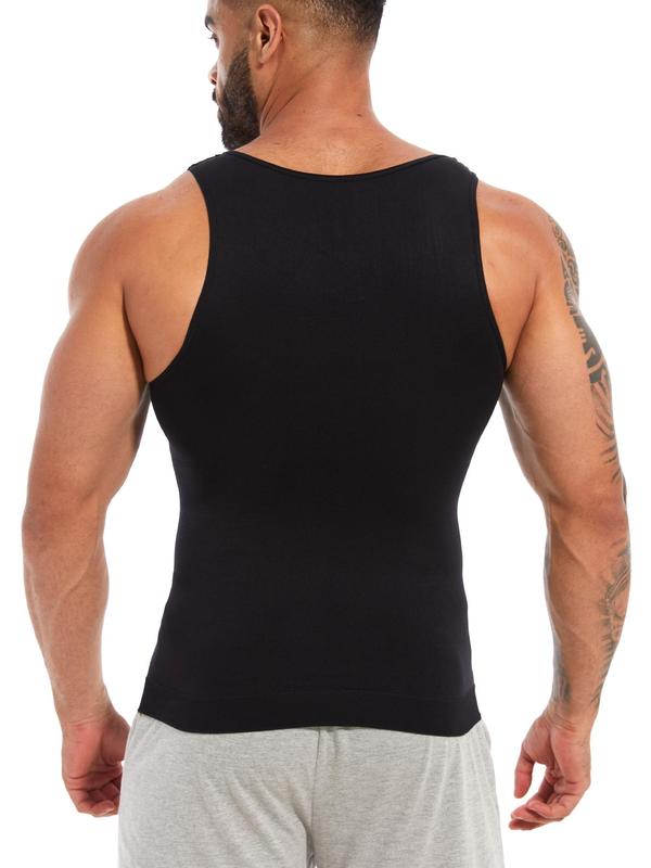 Men's Solid Color Crew Neck Compression Shapewear Tank Top, High Stretch Tummy Control Shaper Vest, Men's Shapewear for All Seasons