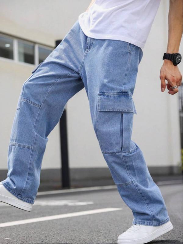 Men's Casual Cargo Jeans With Flap Side Pockets menswear stylish viral Pants Streetwear  Trouser