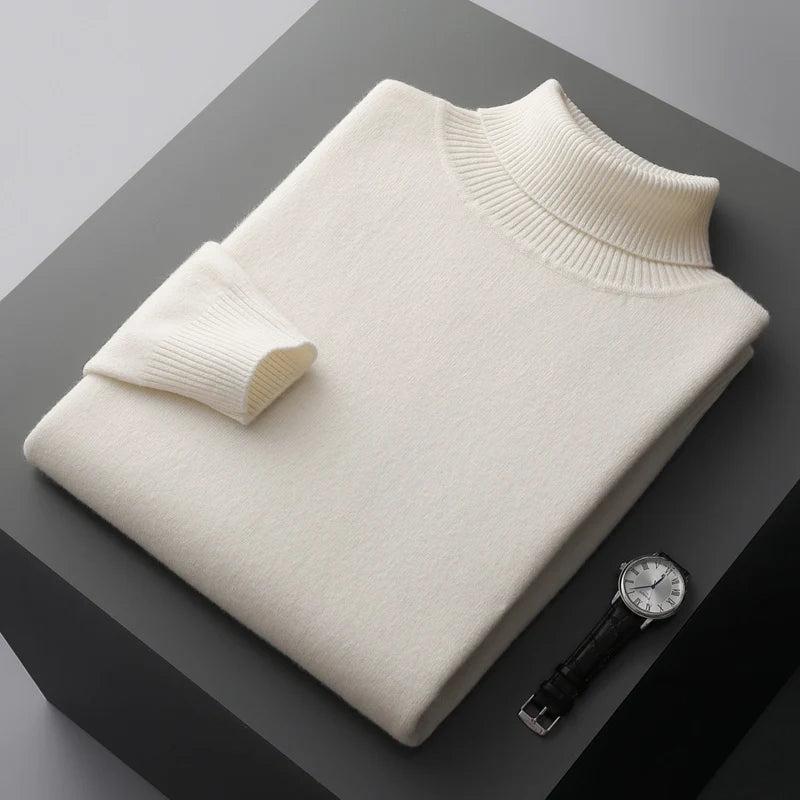 Autumn  winter new 100% merino wool cashmere sweater men's knitted pullover padded warm turtle neck fashion loose plus size coat