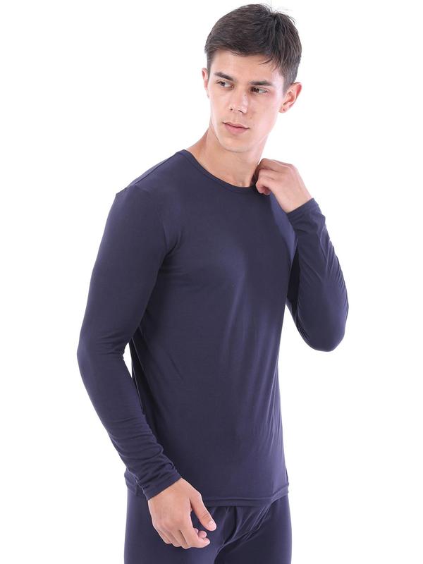 Men's Solid Long Sleeve Thermal Underwear Top, Casual Comfy Warm Round Neck Top for Fall & Winter, Men's Underwear for Daily Wear