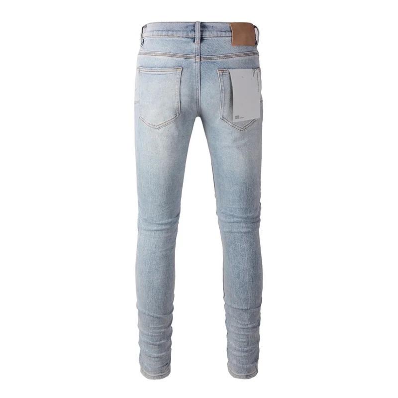 American top quality  Men's purple Jeans high Street Hold blue trousers Skinny Denim pants 9010