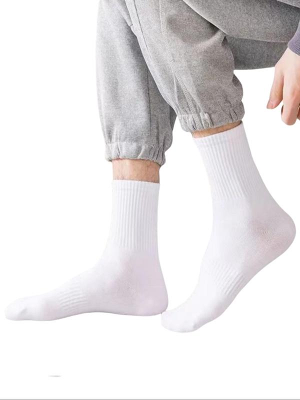 Men's Solid Mid-calf Socks, Casual Comfy Breathable Socks for Daily Wear, Men's Socks for All Seasons