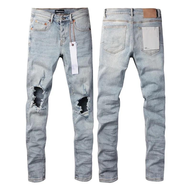 American top quality  Men's purple Jeans high Street Hold blue trousers Skinny Denim pants 9010