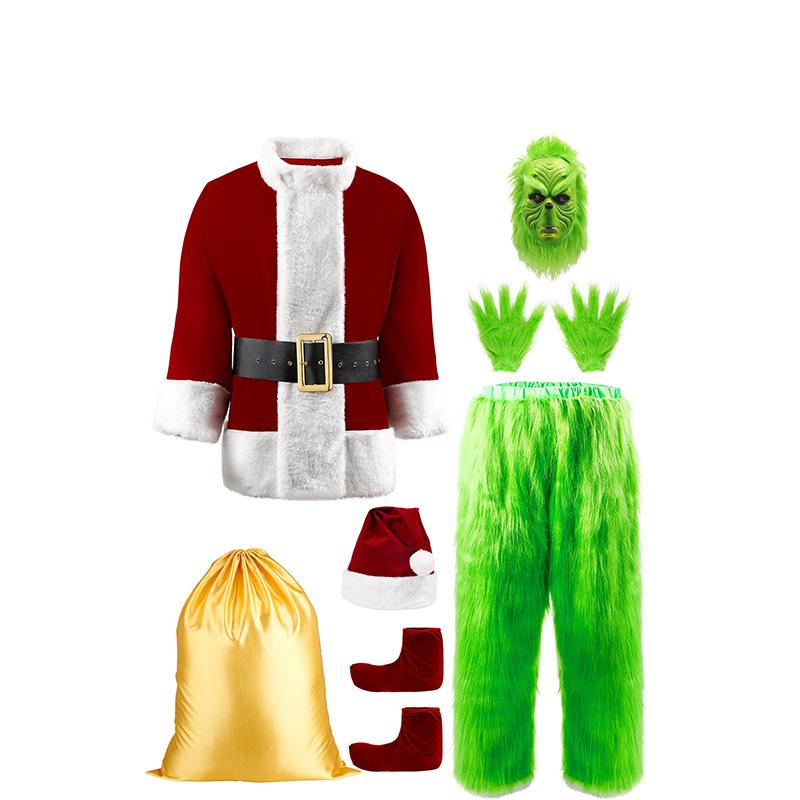 Griinch Christmas C0stume for Men - Green Furry Monster Cosplay Santaa Clauu Outfit for Holiday Party and Performance