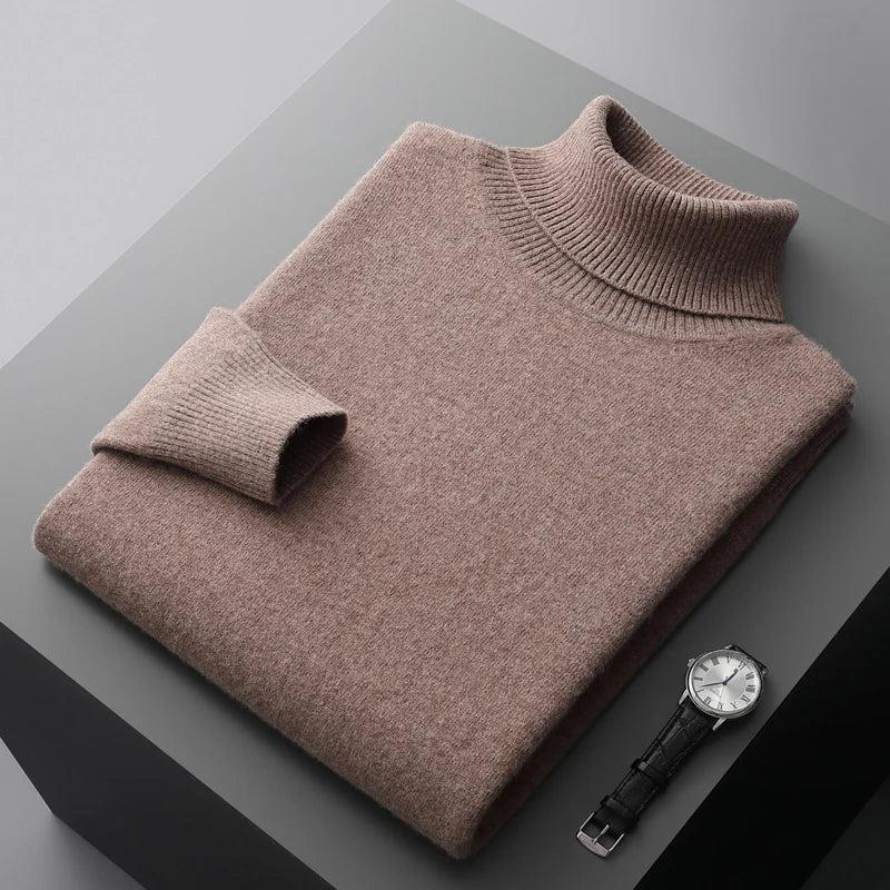 Autumn  winter new 100% merino wool cashmere sweater men's knitted pullover padded warm turtle neck fashion loose plus size coat