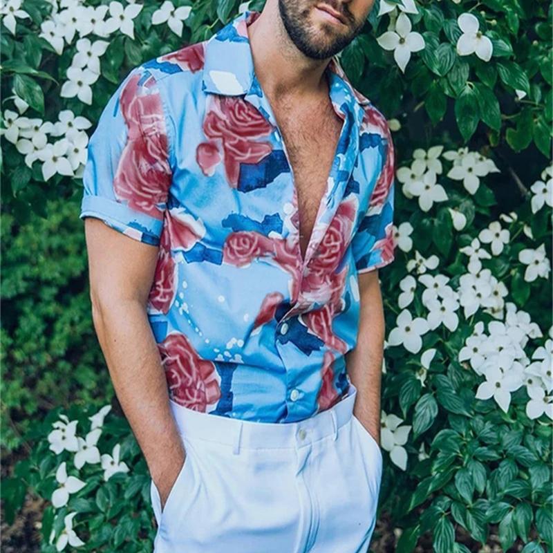 Hawaiian Shirts ,Mens Floral Shirts ,Summer Beach Short Sleeve Button Down Shirts, Holiday Party Printed Clothing Tropical Menswear Top