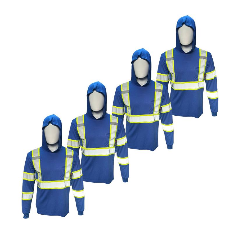 4 PACK SHIRT ST908 High Visibility Hoodie Long Sleeve Safety Shirt with hoodie Polyester Birdeye Mesh in various colors