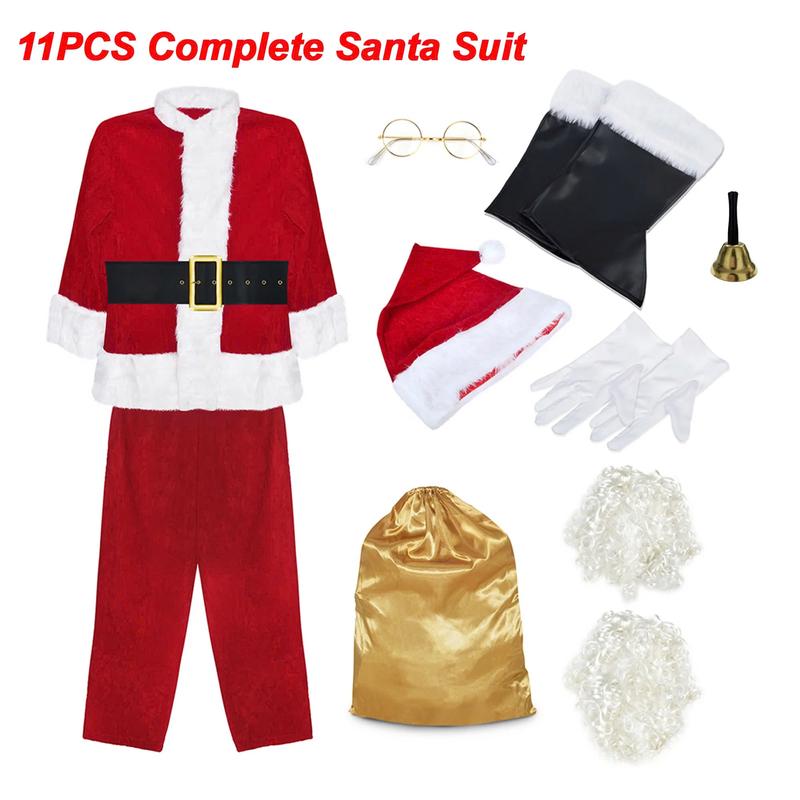 Deluxe Men's Santa Suit Costume - Christmas Adult Claus Costume - 11PC - Menswear, Clothing