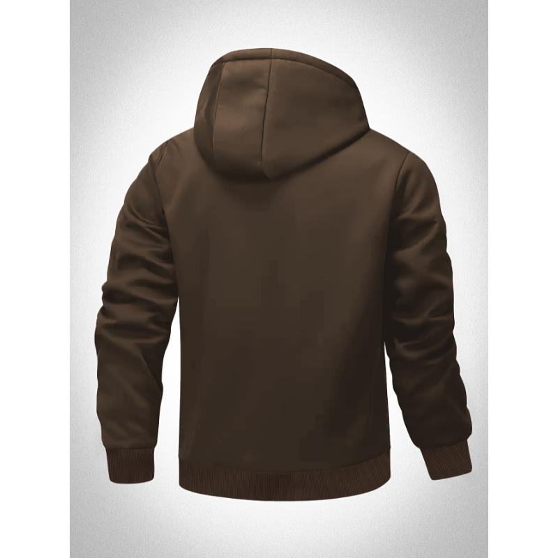 Men's Plus Size Casual Fleece-Lined Hooded Jacket - Zip-Up, Warm & Cozy for Fall Winter, PLUS SIZE