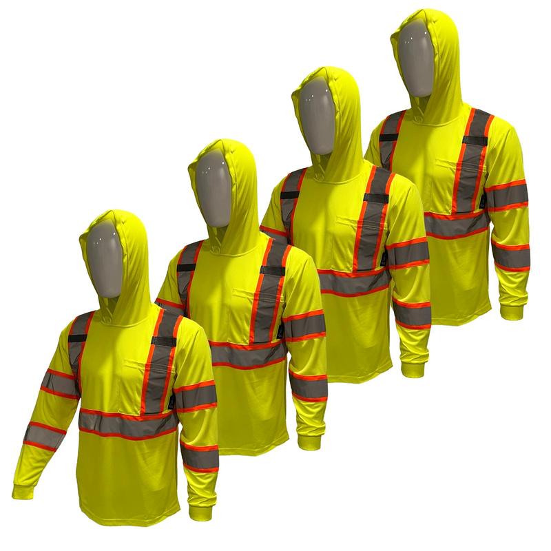 4 PACK SHIRT ST908 High Visibility Hoodie Long Sleeve Safety Shirt with hoodie Polyester Birdeye Mesh in various colors