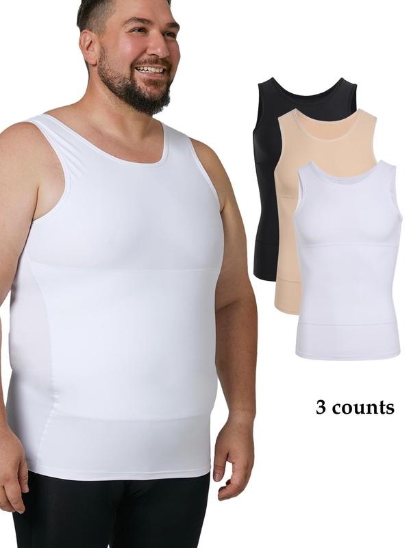 Men's Solid Color Round Neck Compression Shapewear Tank Top, High Stretch Tummy Control Shaper Vest, Men's Shapewear for All Seasons